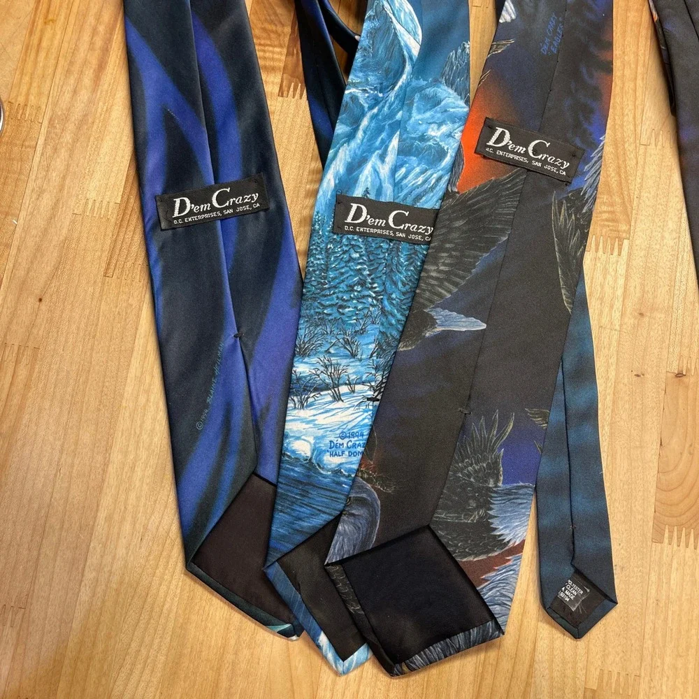 Vintage 1994 Dem Crazy Nature Tie Lot Orca Eagle Yosemite Half Dome 3pc‎ Set USA